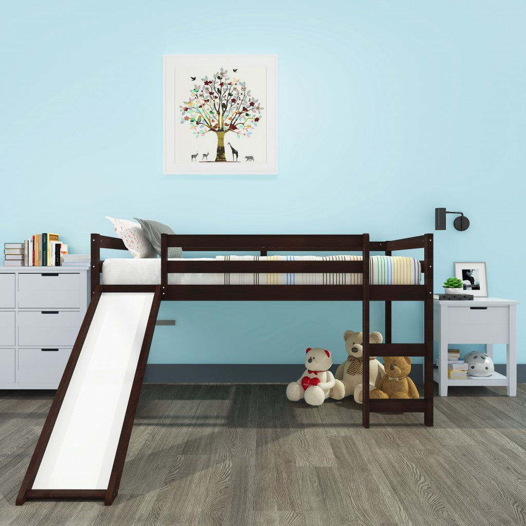 LuxxHomes  Brown Low Loft Bed With Slide