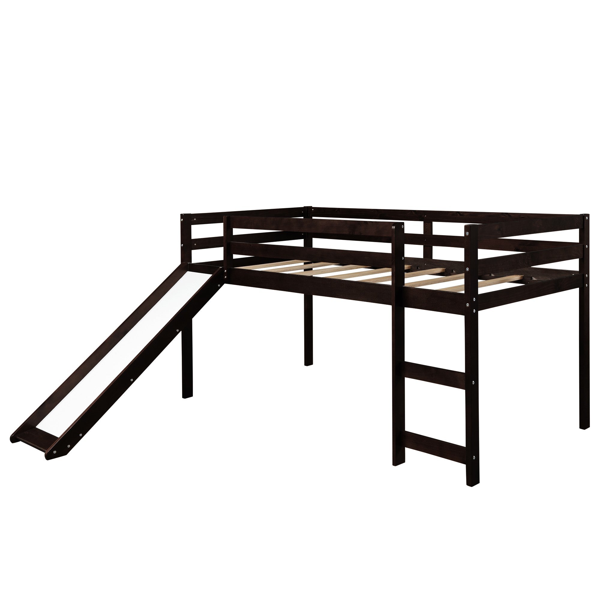 LuxxHomes  Brown Low Loft Bed With Slide