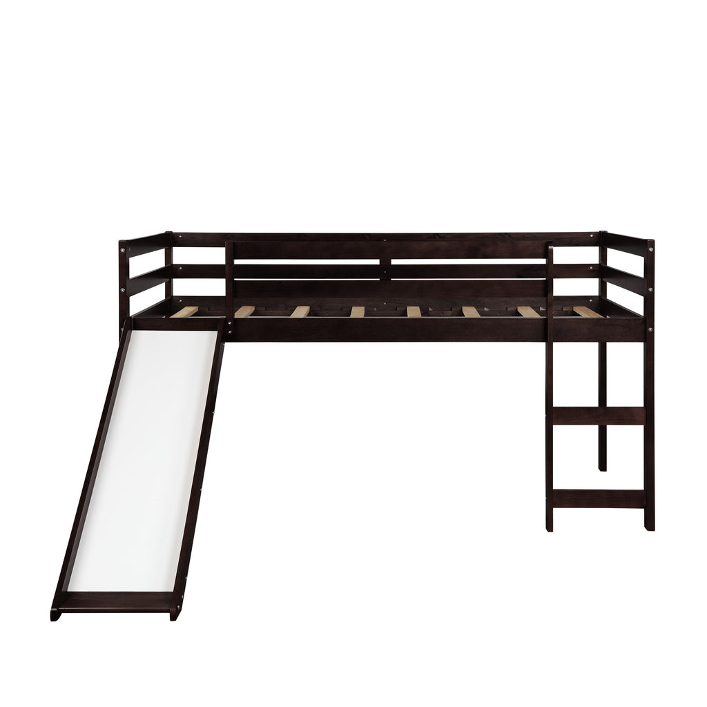 LuxxHomes  Brown Low Loft Bed With Slide