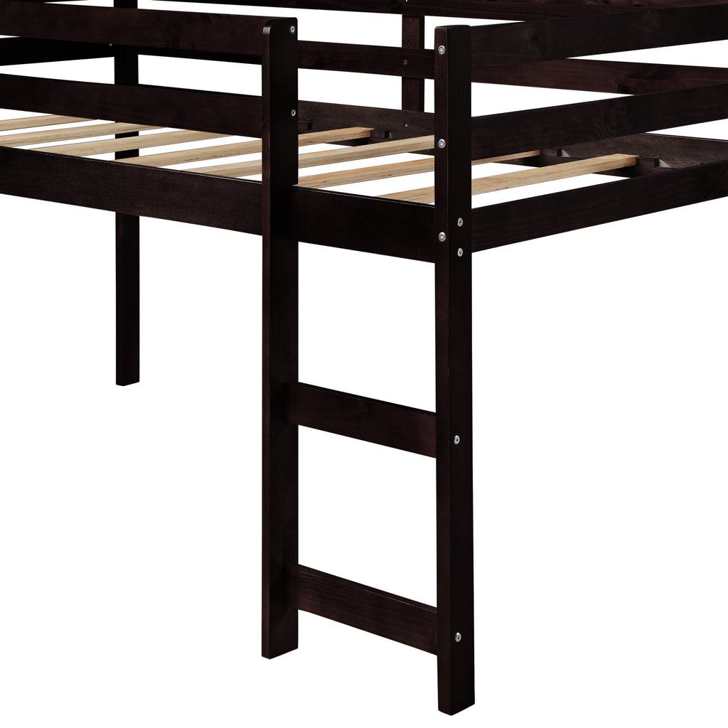 LuxxHomes  Brown Low Loft Bed With Slide