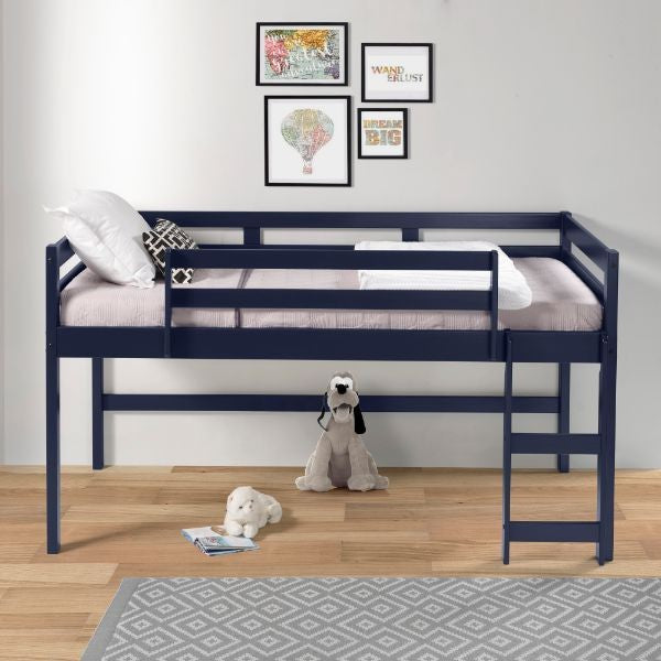 LuxxHomes  Twin Loft Bed Navy Blue Finish