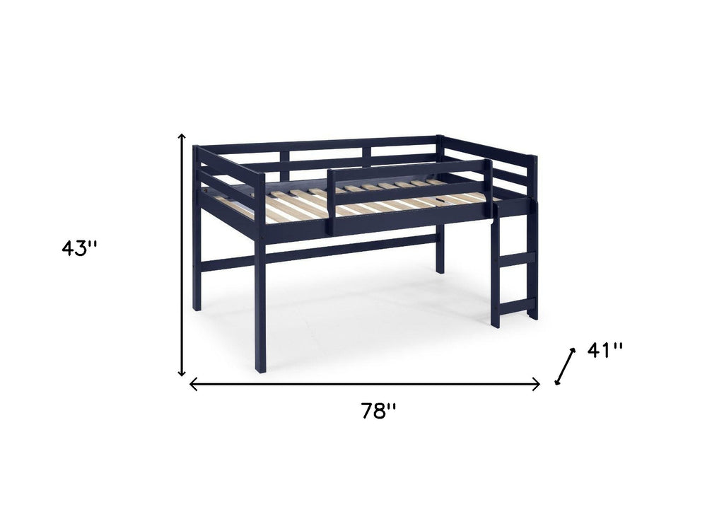 LuxxHomes  Twin Loft Bed Navy Blue Finish