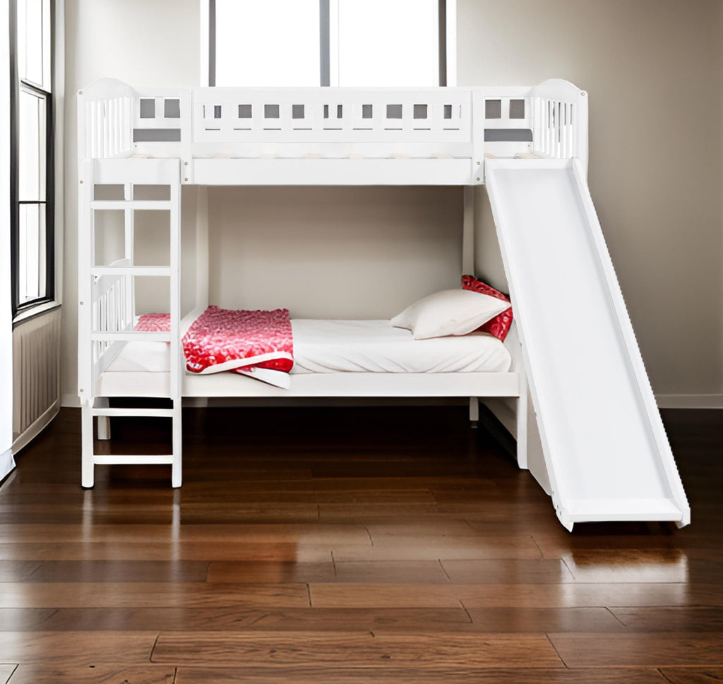 LuxxHomes  White Twin Traditional Manufactured Wood and Solid Wood Bunk Bed