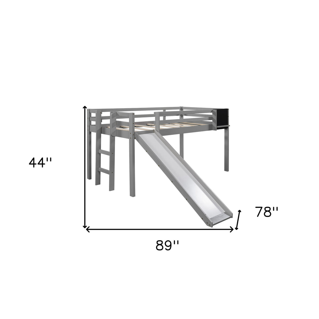 LuxxHomes  Gray Twin Loft Bed Bed Chalkboard and Slide