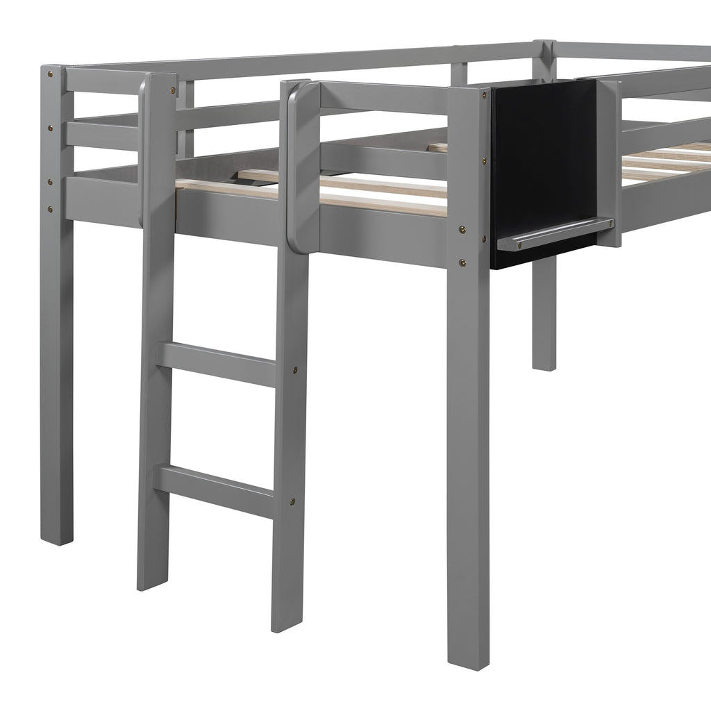 LuxxHomes  Gray Twin Loft Bed Bed Chalkboard and Slide