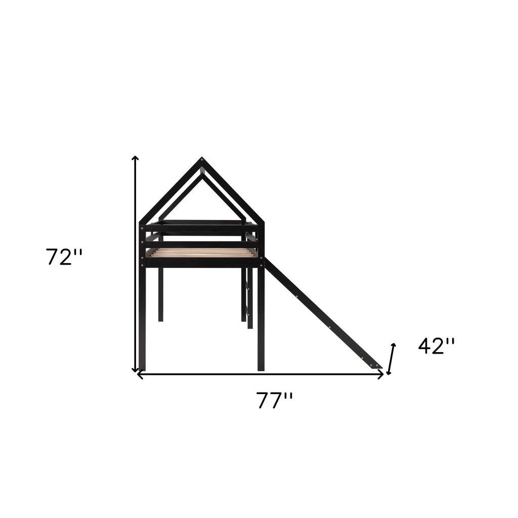 LuxxHomes  Brown Twin Size Slide House Loft Bed