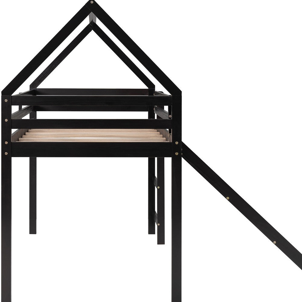 LuxxHomes  Brown Twin Size Slide House Loft Bed