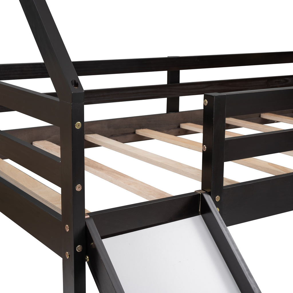 LuxxHomes  Brown Twin Size Slide House Loft Bed