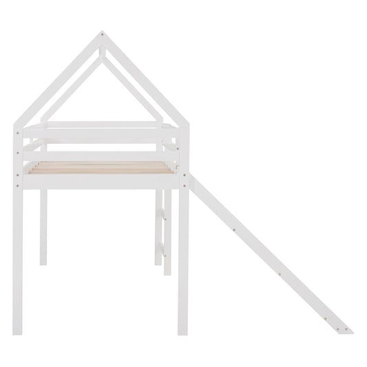 LuxxHomes  White Twin Size Slide House Loft Bed