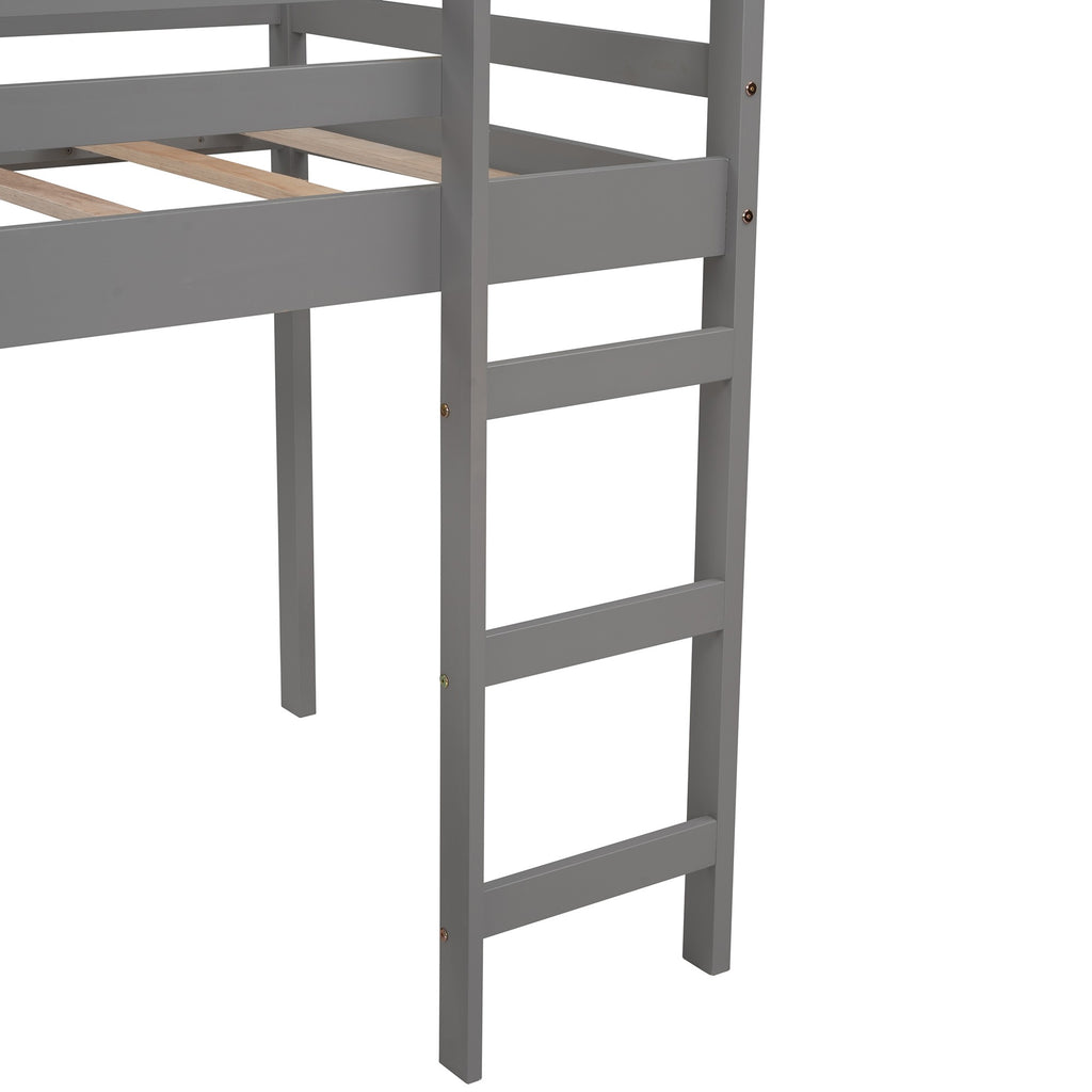 LuxxHomes  Gray Twin Size Slide House Loft Bed