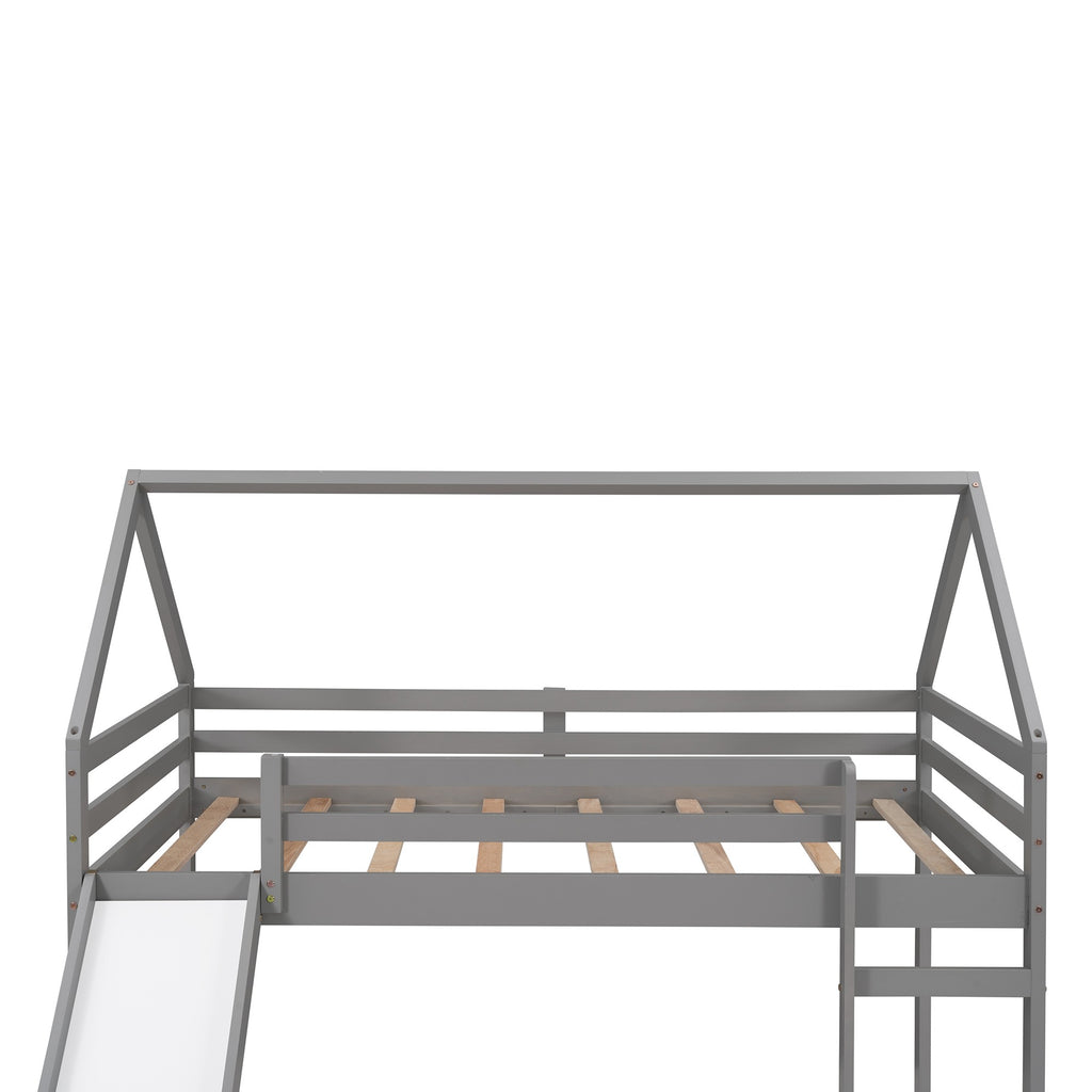 LuxxHomes  Gray Twin Size Slide House Loft Bed