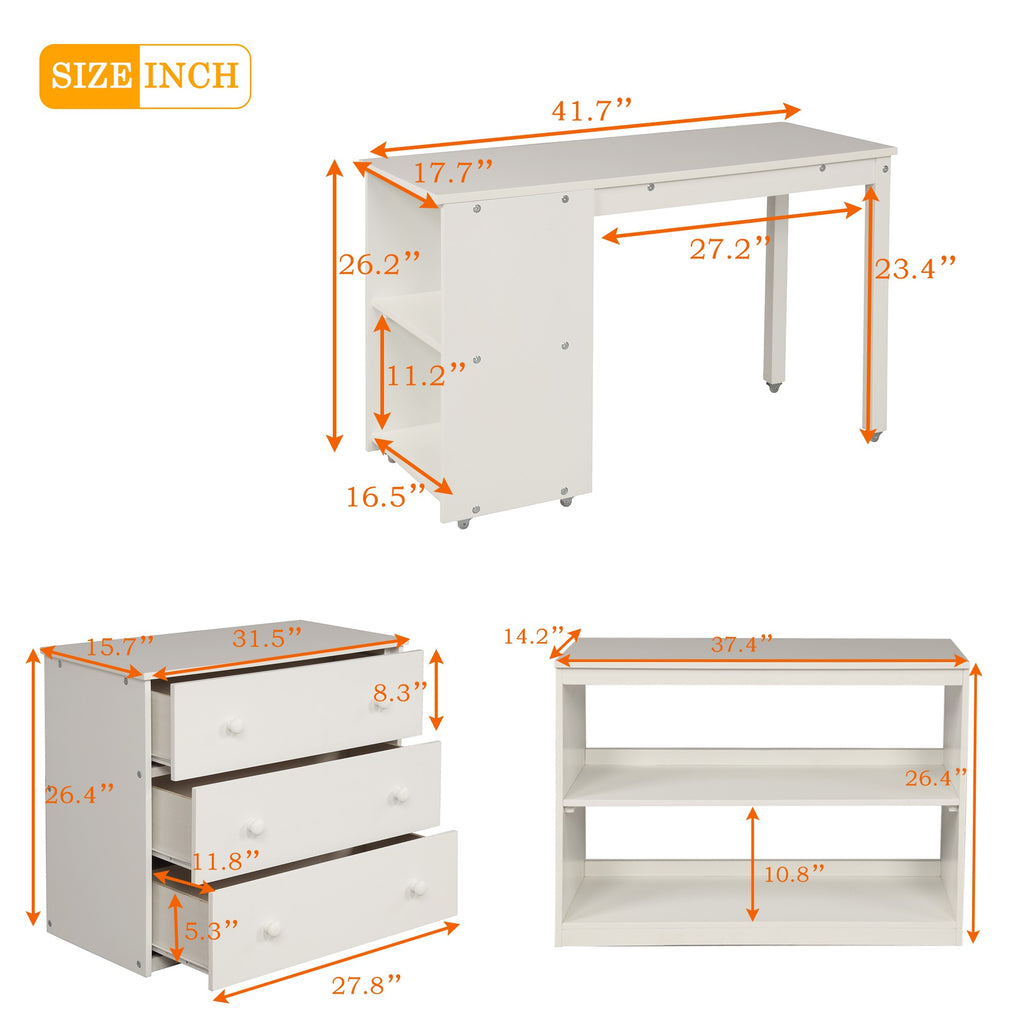 LuxxHomes  White Low Twin Loft Bed With Cabinet and Desk