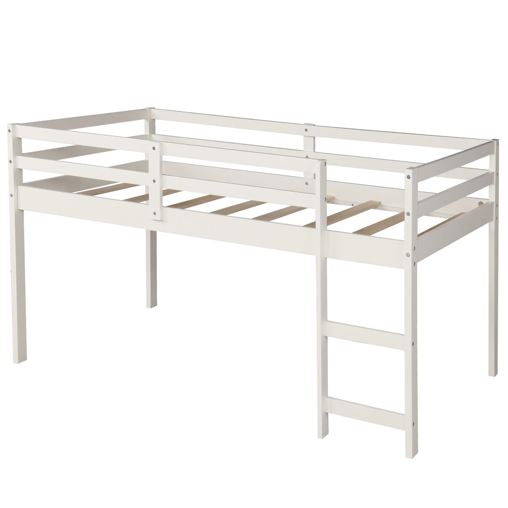 LuxxHomes  White Low Twin Loft Bed With Cabinet and Desk