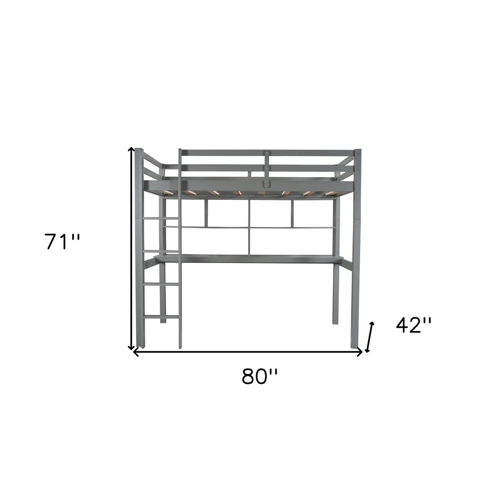 LuxxHomes  Gray Twin Loft Bed With Desk and Shelves