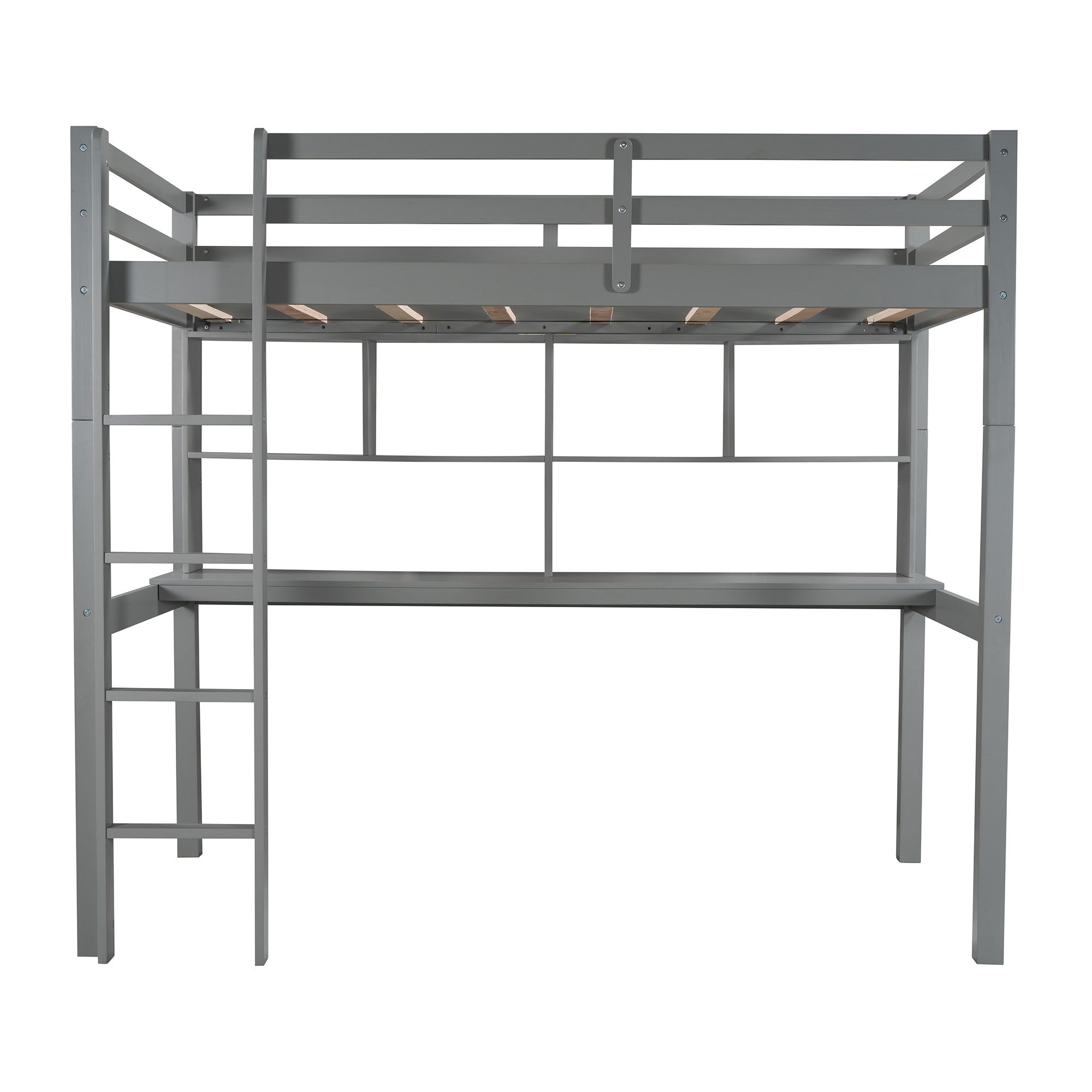 LuxxHomes  Gray Twin Loft Bed With Desk and Shelves