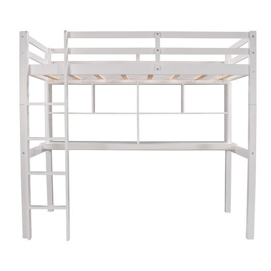 LuxxHomes  White Twin Loft Bed With Desk and Shelves