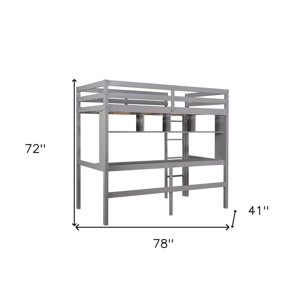 LuxxHomes  Minimalist Gray Twin Size Loft Bed with Built In Desk and Shelf