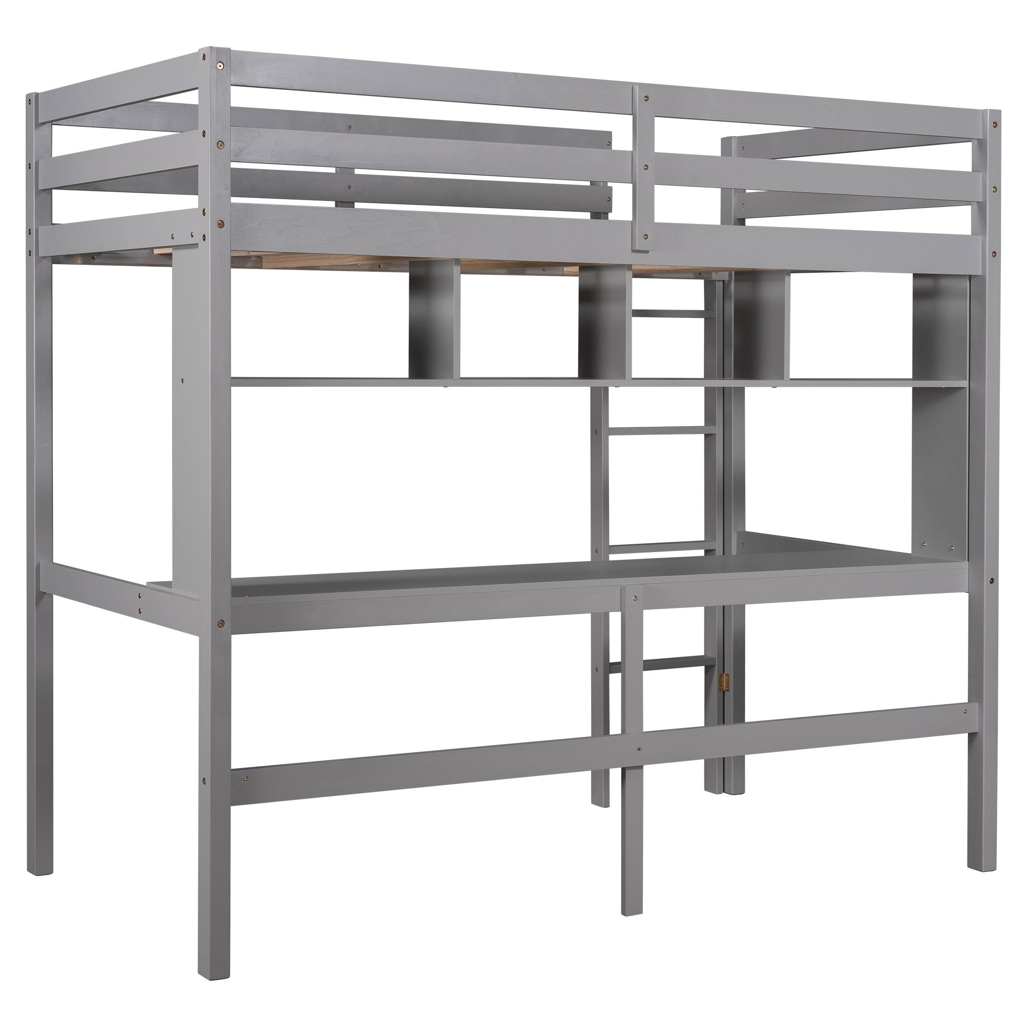 LuxxHomes  Minimalist Gray Twin Size Loft Bed with Built In Desk and Shelf