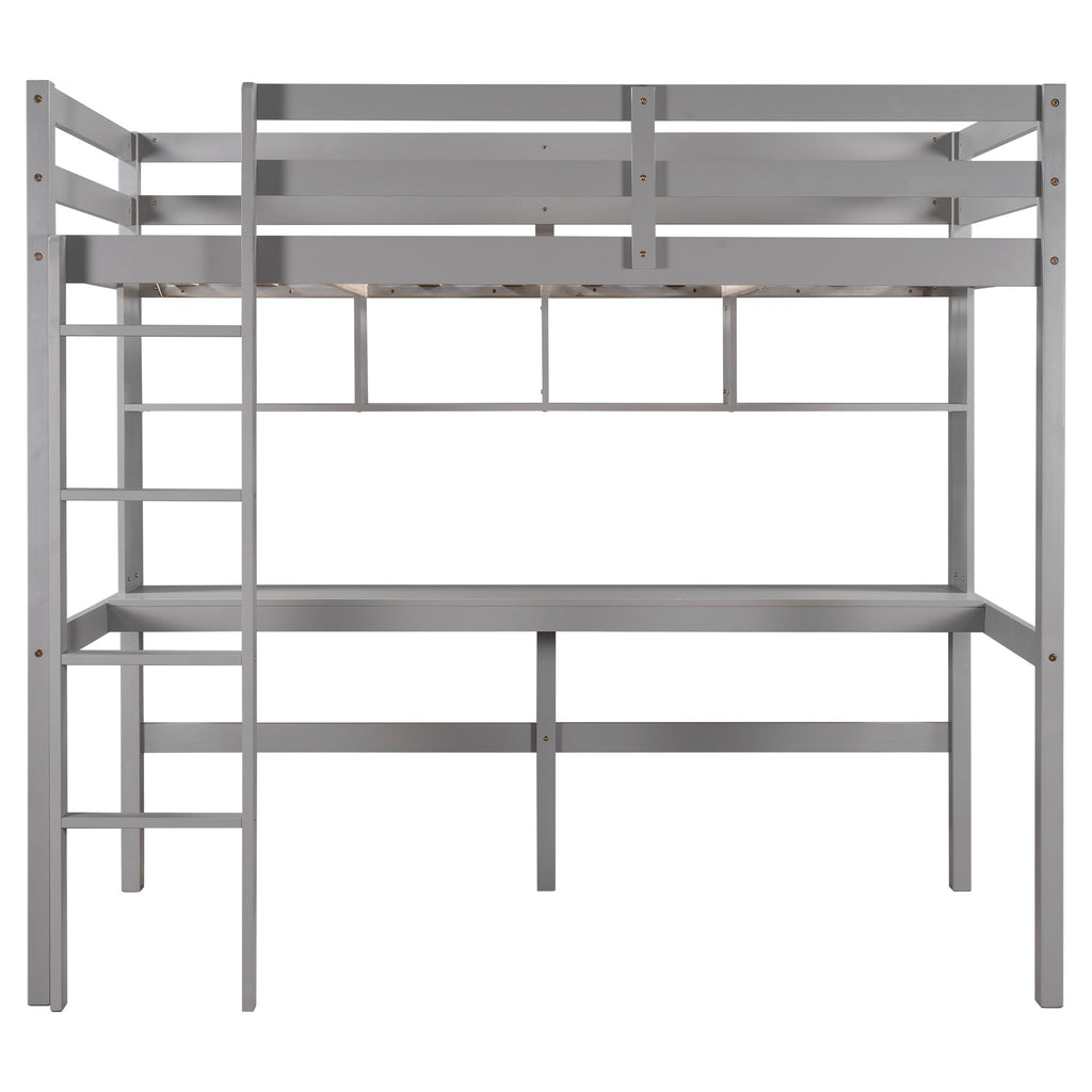 LuxxHomes  Minimalist Gray Twin Size Loft Bed with Built In Desk and Shelf