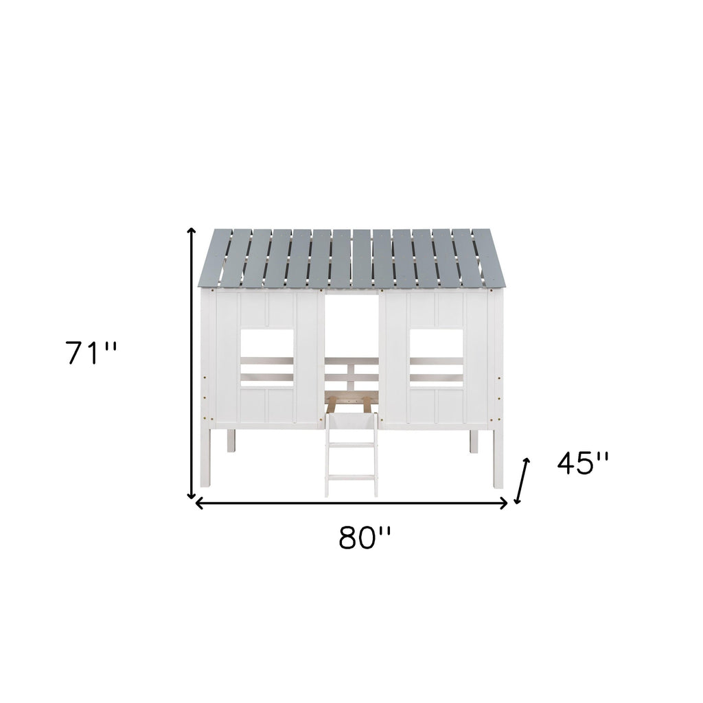 LuxxHomes  Playhouse with Windows and Roof White Twin Size Low Loft Bed