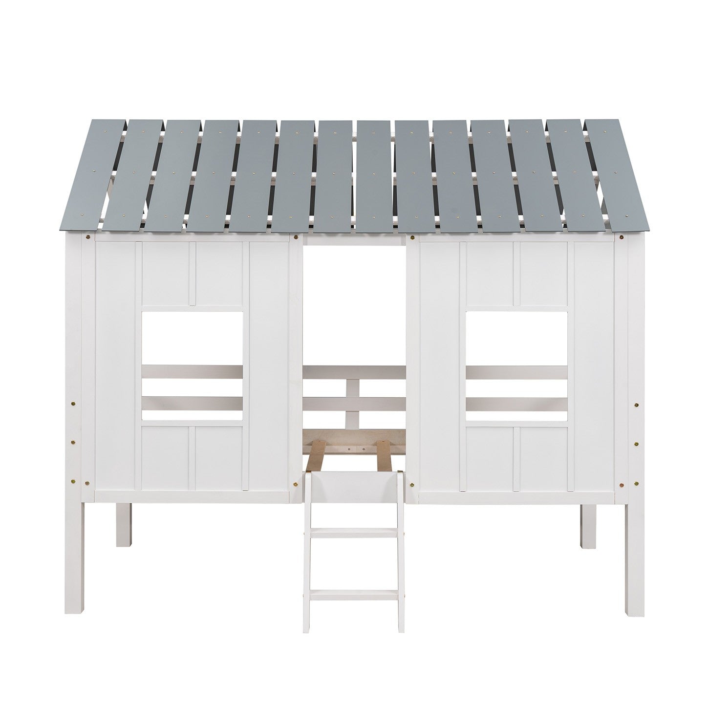 LuxxHomes  Playhouse with Windows and Roof White Twin Size Low Loft Bed