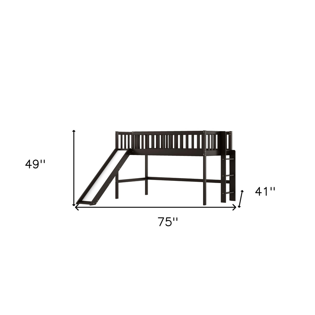 LuxxHomes  Dark Brown Twin Size Loft Bed with Slide