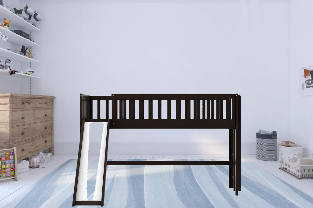 LuxxHomes  Dark Brown Twin Size Loft Bed with Slide