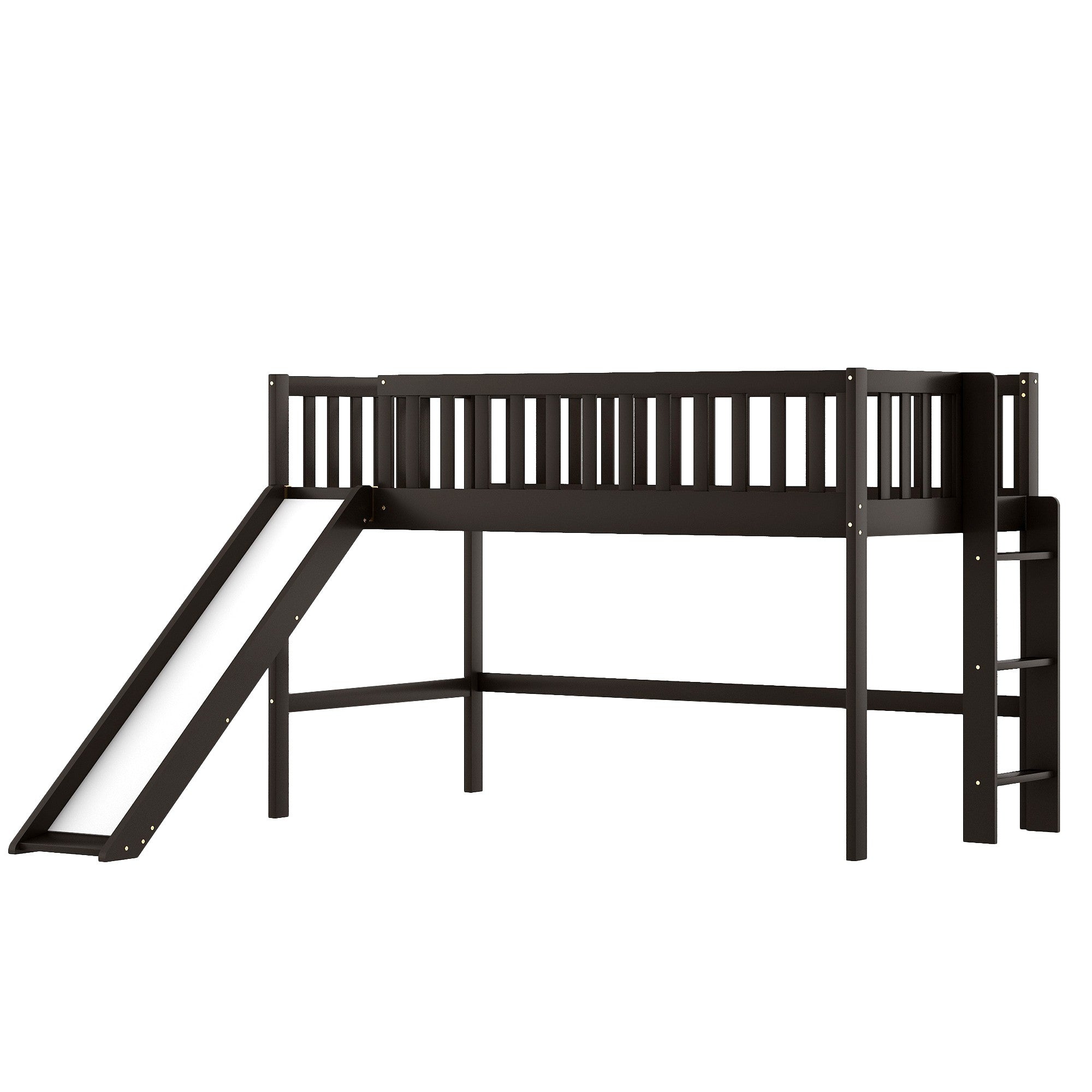 LuxxHomes  Dark Brown Twin Size Loft Bed with Slide