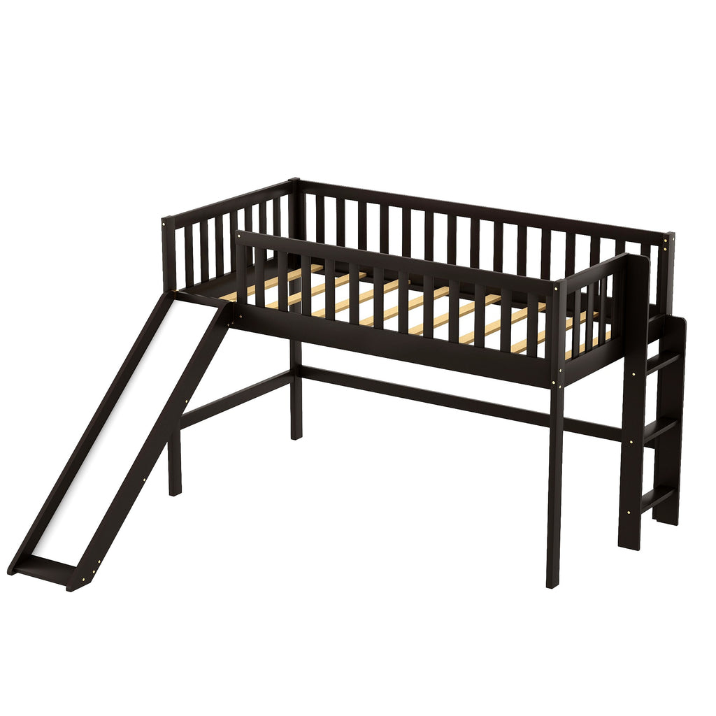 LuxxHomes  Dark Brown Twin Size Loft Bed with Slide