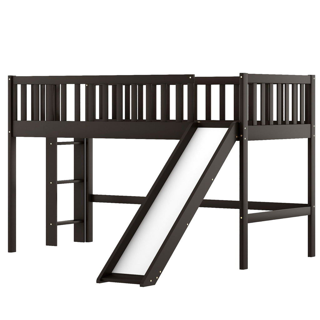 LuxxHomes  Dark Brown Twin Size Loft Bed with Slide