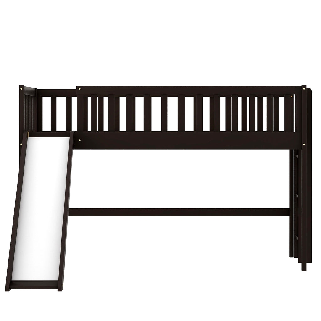 LuxxHomes  Dark Brown Twin Size Loft Bed with Slide