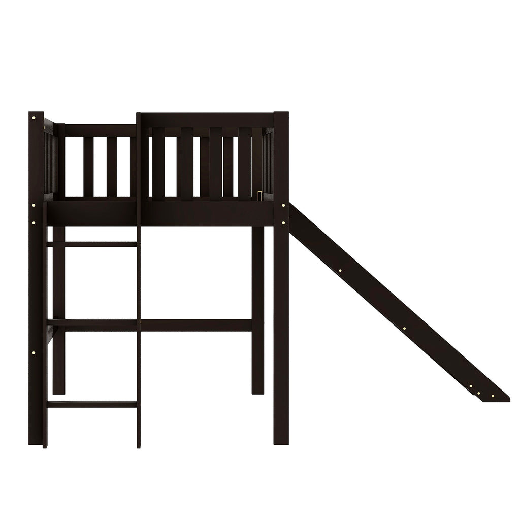 LuxxHomes  Dark Brown Twin Size Loft Bed with Slide