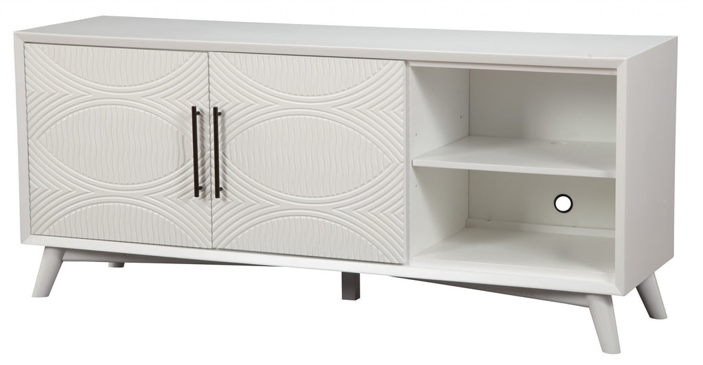 64" White Pine Solid Wood Open Shelving TV Stand