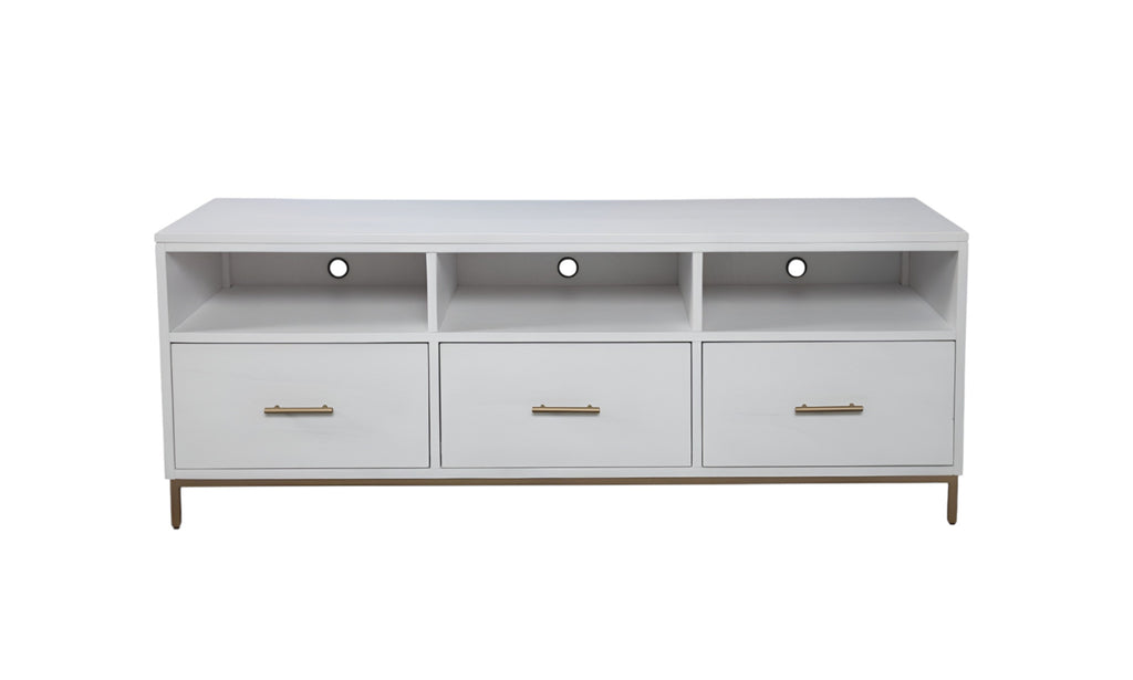 64" White Mahogany Solid Wood Open Shelving TV Stand