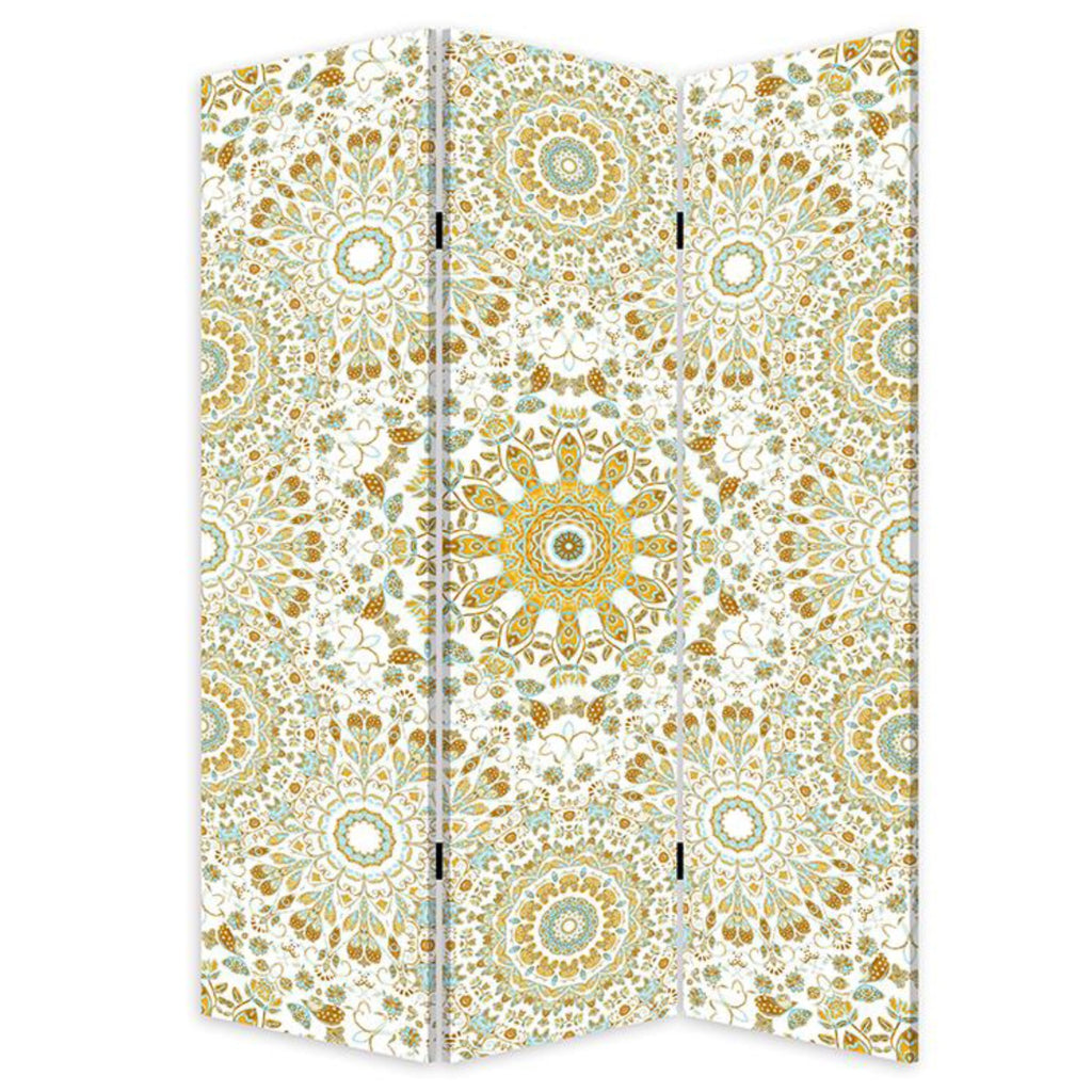 Blue Boho Mandala Three Panel Room Divider Screen