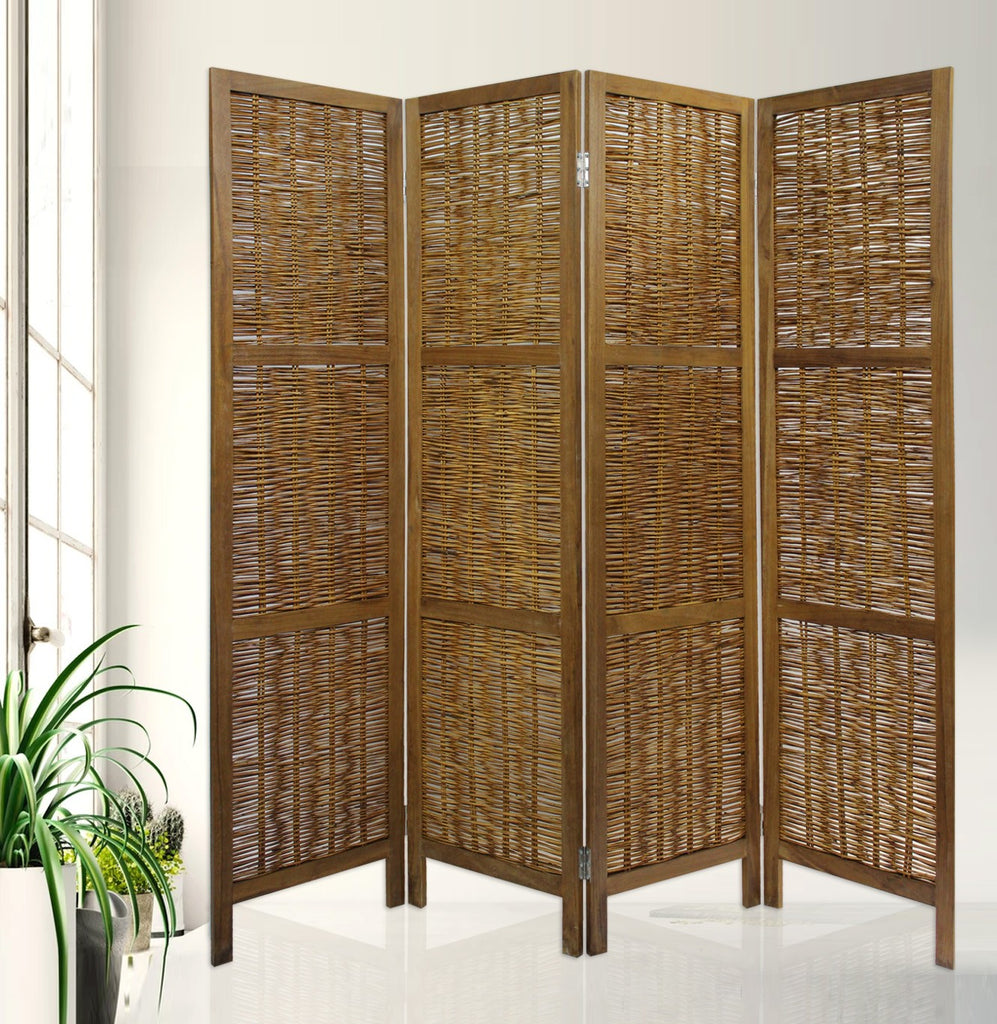 Brown Willow Four Panel Room Divider Screen