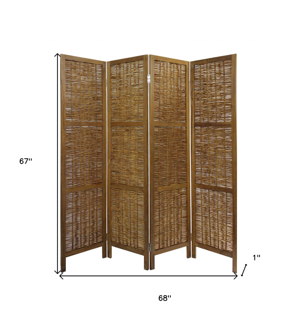 Brown Willow Four Panel Room Divider Screen