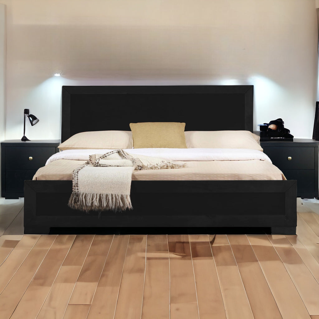 Moma Black Wood Platform King Bed With Two Nightstands