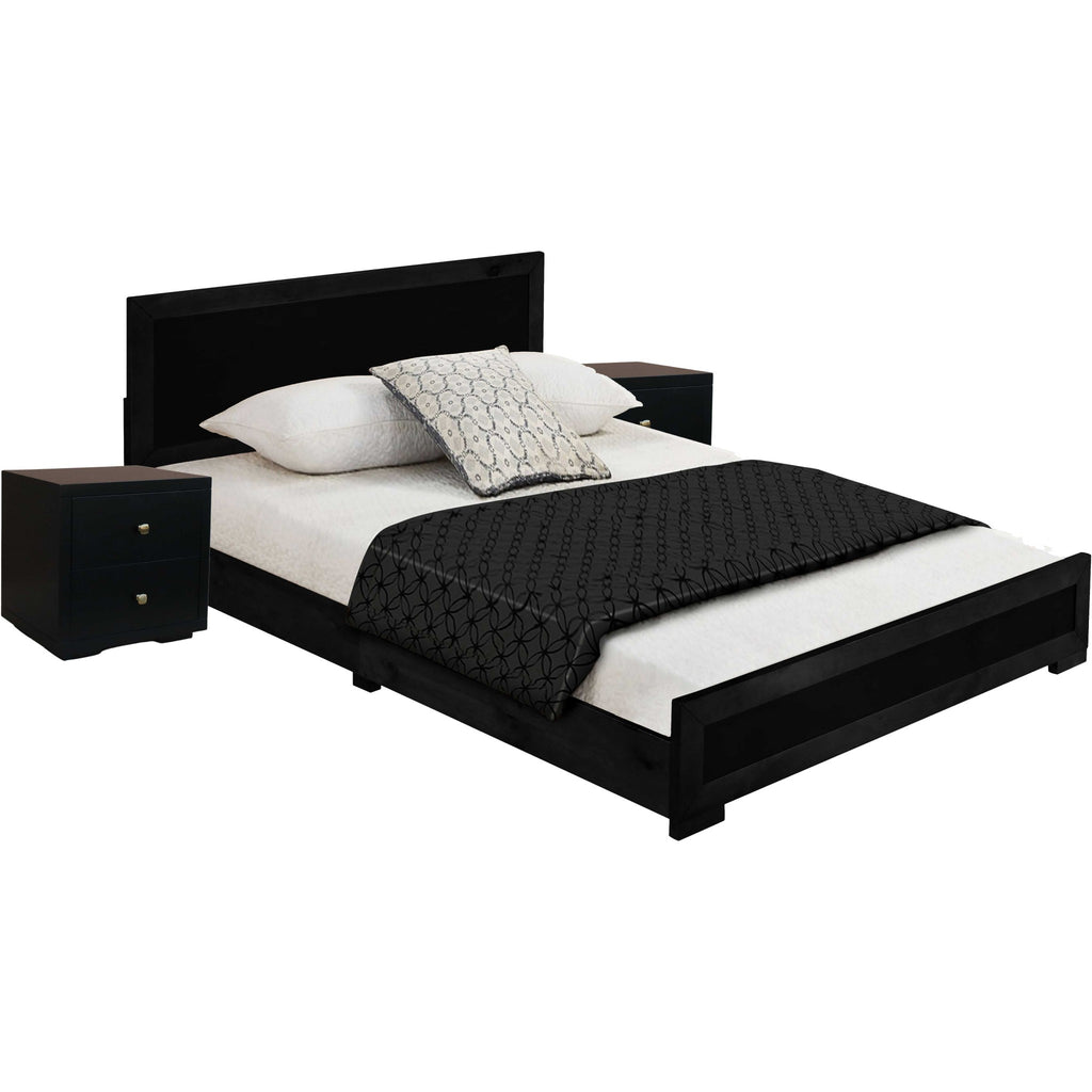 Moma Black Wood Platform King Bed With Two Nightstands