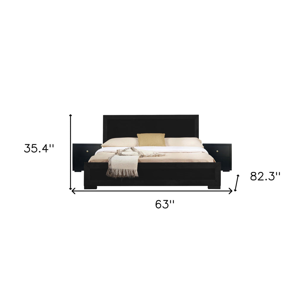 Moma Black Wood Platform King Bed With Two Nightstands