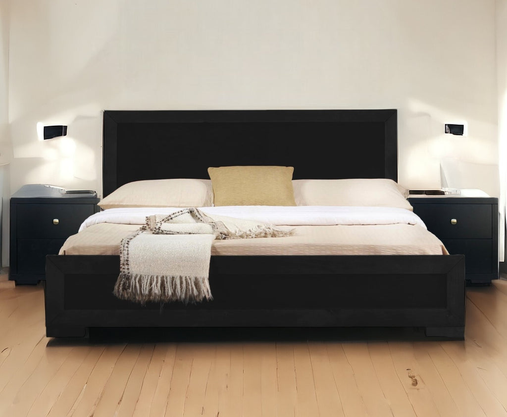 Moma Black Wood Platform King Bed With Two Nightstands