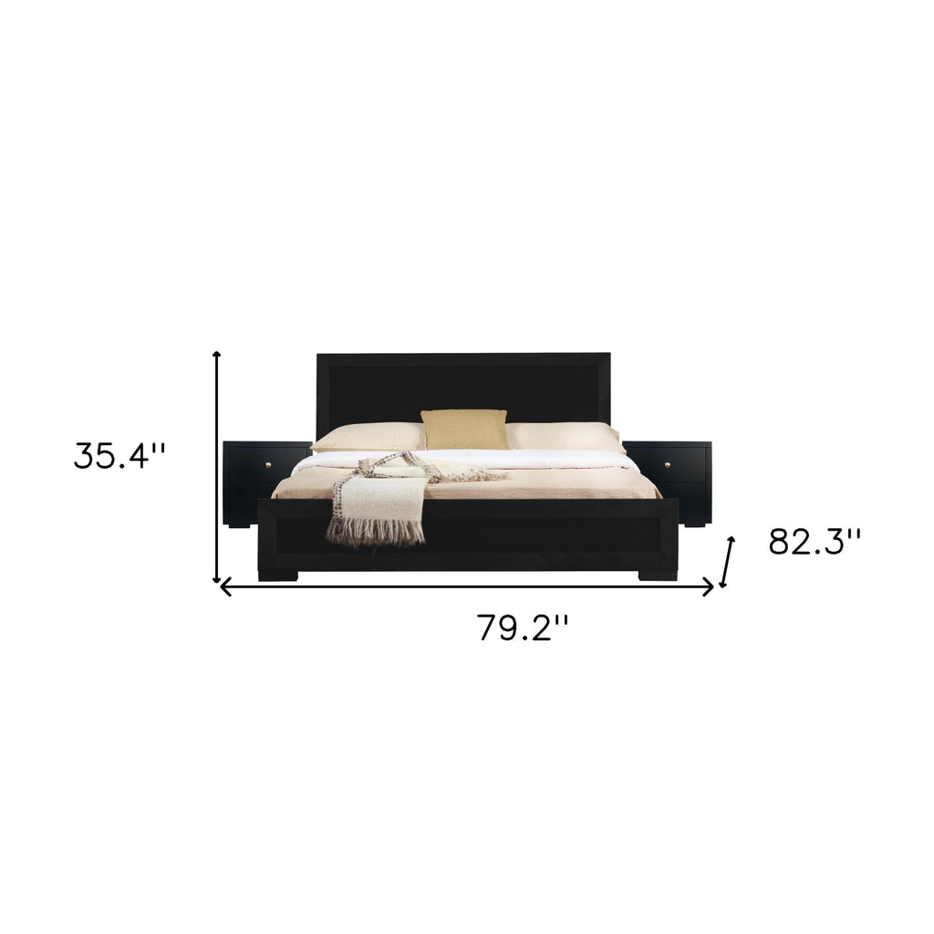 Moma Black Wood Platform King Bed With Two Nightstands