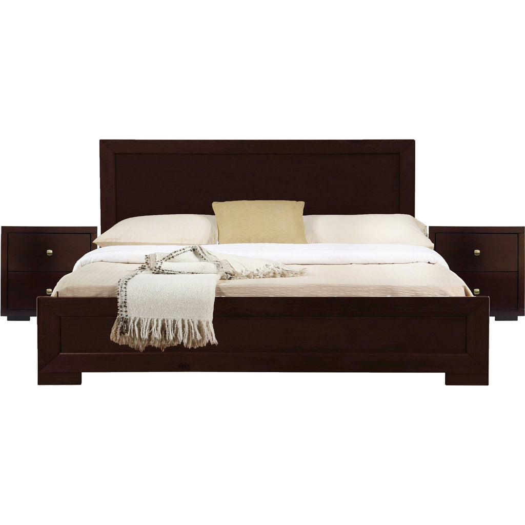 Moma Black Wood Platform King Bed With Two Nightstands