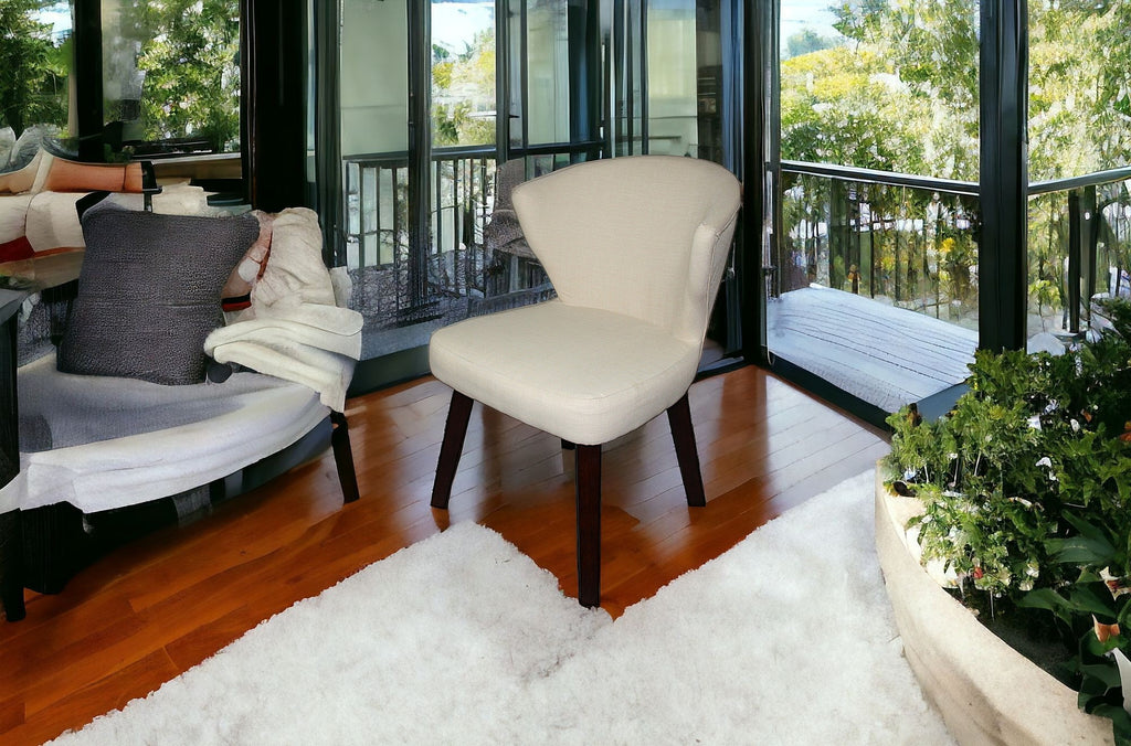 31" Cream and Black Wooden Curve Back Dining or Accent Chair