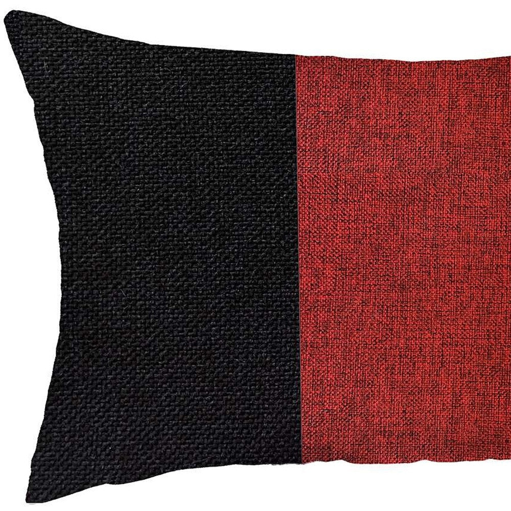 12" X 20" Black And Red Geometric Zippered Handmade Polyester Lumbar Pillow Cover