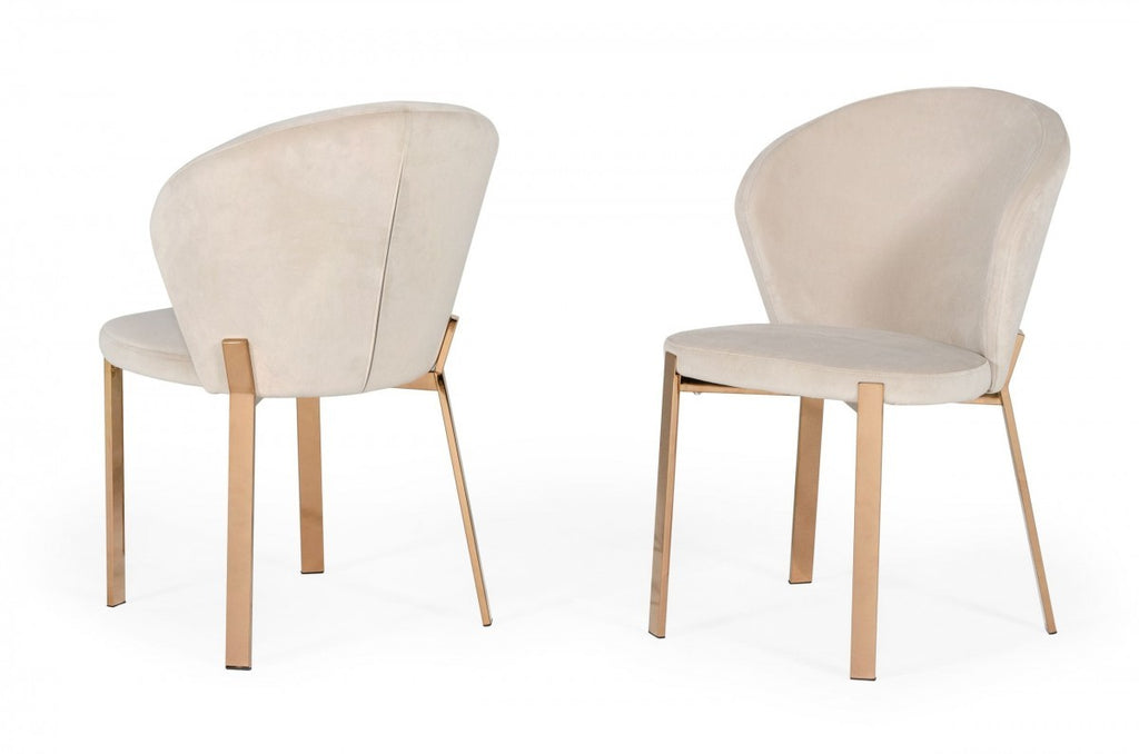 Set of Two Beige And Champagne Upholstered Velvet Wing Back Dining Side Chairs