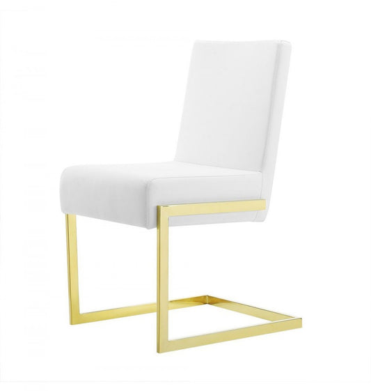 Set of Two White Gold Modern Dining Chairs