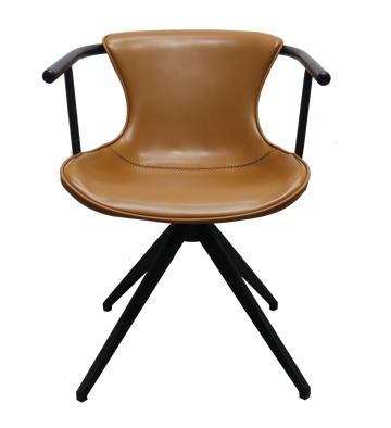 Camel And Black Upholstered Faux Leather Dining Arm Chair