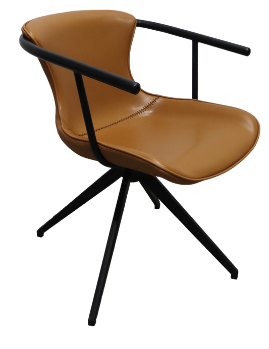 Camel And Black Upholstered Faux Leather Dining Arm Chair