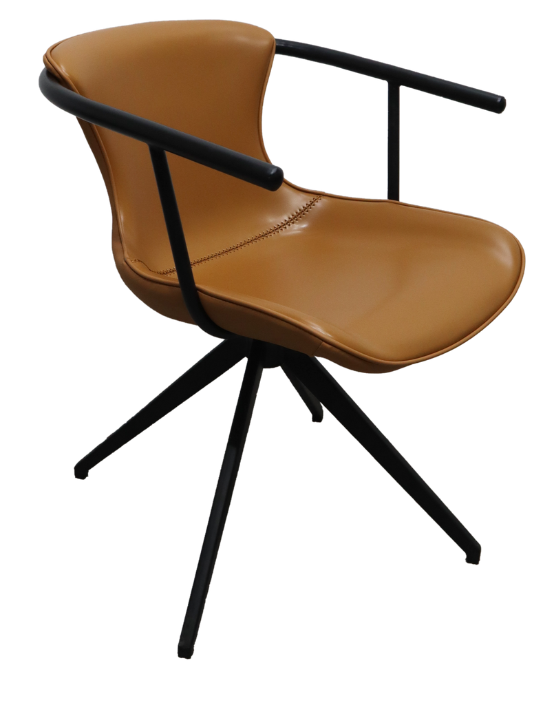 Camel And Black Upholstered Faux Leather Dining Arm Chair